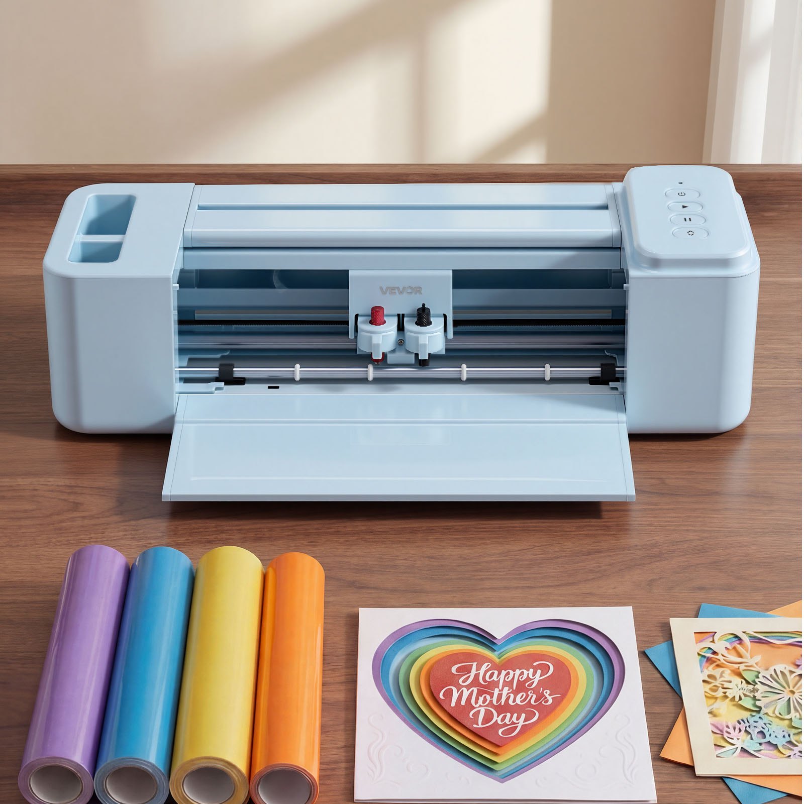 VEVOR Vinyl Cutting Machine, 12 in, Button-Controlled Vinyl Cutter with Materials and Tool Kit, 20000+ Built-in Design Resources, Compatible with Mac, Windows, Android and iOS, for Customized Cards