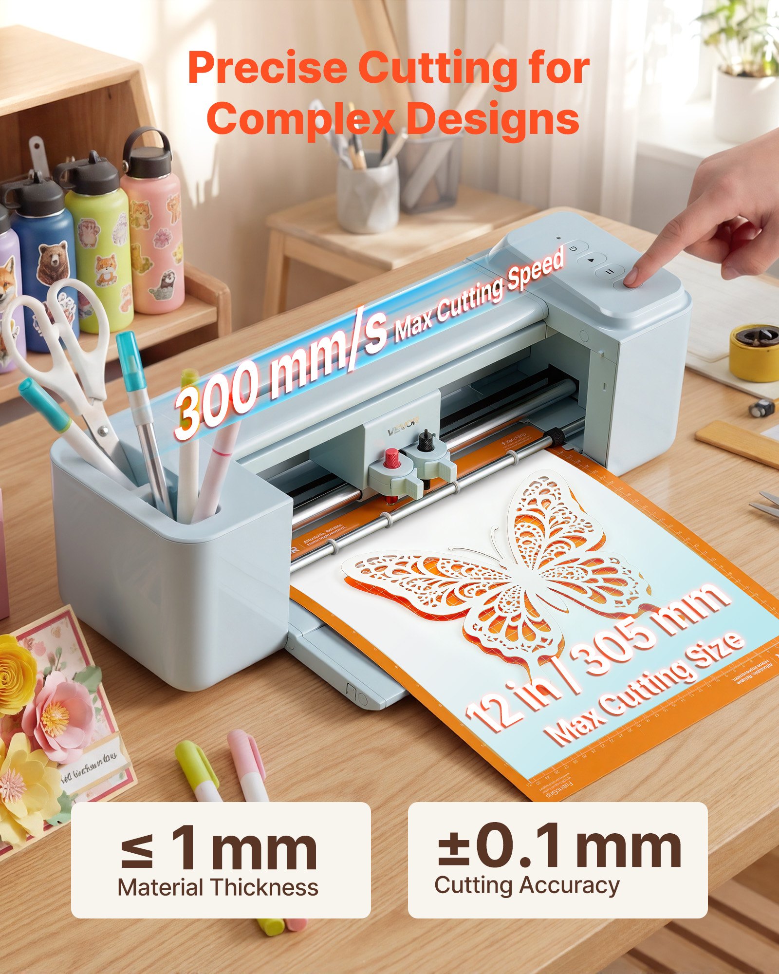 VEVOR Vinyl Cutting Machine, 305 mm, Button-Controlled Vinyl Cutter with Materials and Tool Kit, 20000+ Built-in Design Resources, Compatible with Mac, Windows, Android and iOS, for Customized Cards
