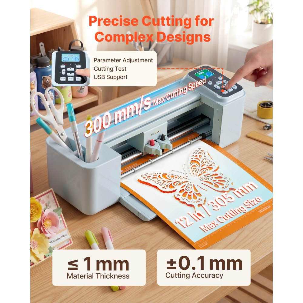 VEVOR Vinyl Cutting Machine, 12 in, Button and Screen Controlled Vinyl Cutter with Materials and Tool Kit, 20000+ Built-in Design Resources, Compatible with Mac, Windows, Android and iOS, for Crafts