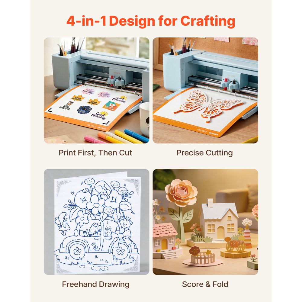 VEVOR Vinyl Cutting Machine, 305 mm, Button-Controlled Vinyl Cutter, 20000+ Built-in Design Resources, Compatible with Mac, Windows, Android and iOS, for Creating Customized Crafts Cards, Home Decor