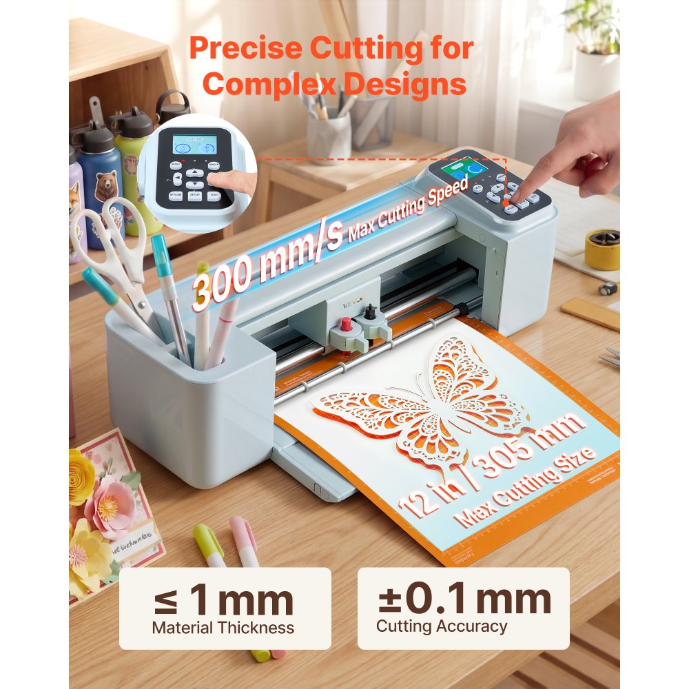 VEVOR Vinyl Cutting Machine, 305 mm, Button-Controlled Vinyl Cutter, 20000+ Built-in Design Resources, Compatible with Mac, Windows, Android and iOS, for Creating Customized Crafts Cards, Home Decor