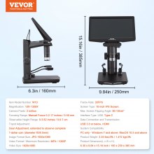 VEVOR 10.1" HDMI LCD Digital Microscope for Adults, Soldering Electron Microscope 1300X with IPS Screen, 8 LED Lights, 2 Flexible Side Lights, PC View, USB Coin Microscope for Windows/MacOS/TV, 32GB