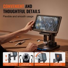 VEVOR 10.1" HDMI LCD Digital Microscope for Adults, Soldering Electron Microscope 1300X with IPS Screen, 8 LED Lights, 2 Flexible Side Lights, PC View, USB Coin Microscope for Windows/MacOS/TV, 32GB