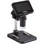 VEVOR digital microscope with lcd screen, adjustable stand, and dual metal clips on black base.