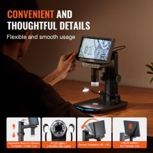 VEVOR 7" HDMI LCD Digital Microscope for Adults, Soldering Electron Microscope 1200X with IPS Screen, 8 LED Lights, 2 Flexible Side Lights, PC View, USB Coin Microscope for Windows/MacOS/TV, 32GB