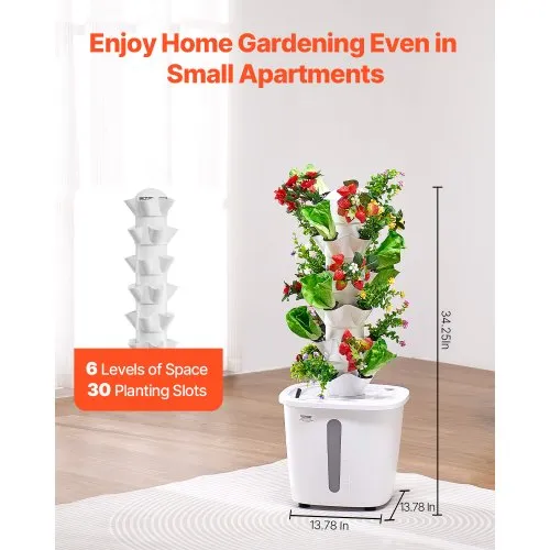 VEVOR Hydroponic Growing System 30 Pods Vertical 6 Tiers Hydroponic Tower Home Hydronic Garden with Water Pump & Timer Water Circulation Plants