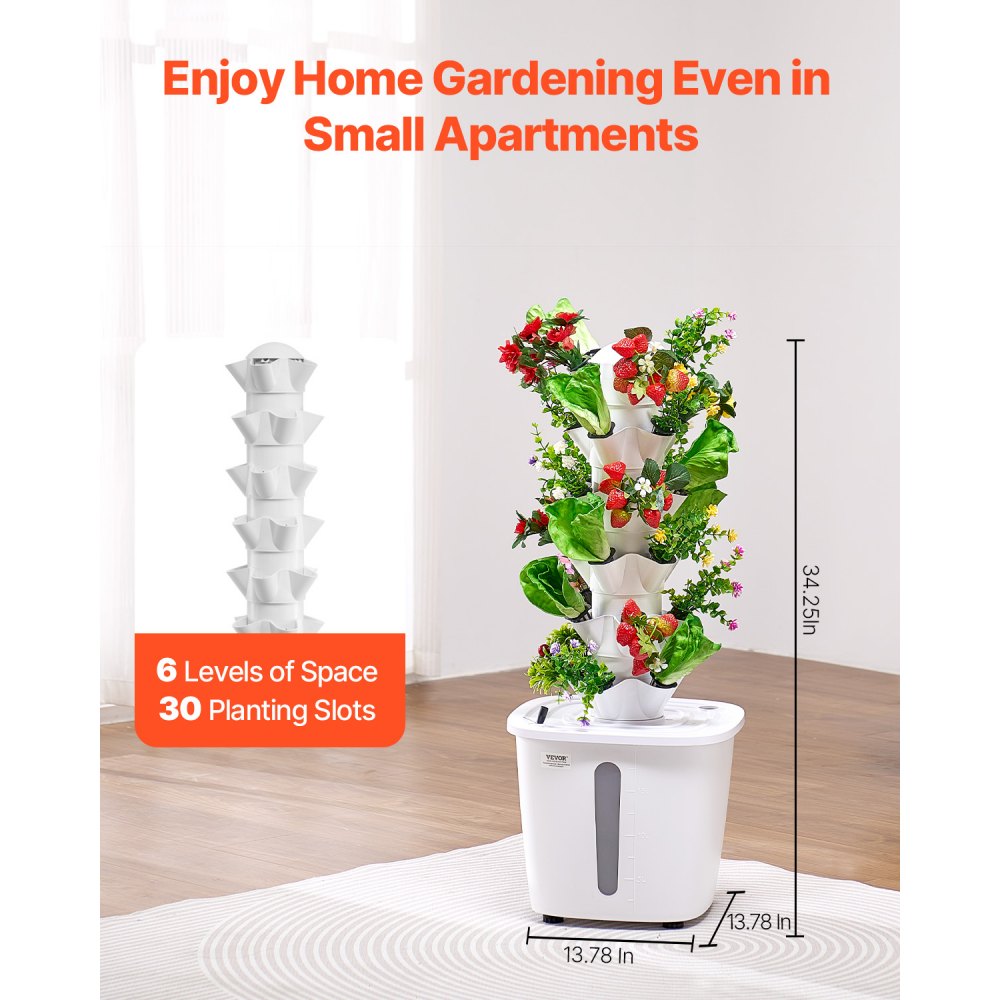 VEVOR Hydroponic Growing System, 30 Pods Vertical 6 Tiers Hydroponic Tower, Home Hydronic Garden with Water Pump & Timer, Water Circulation Plants Germination Kit for Indoor Herbs Fruits & Vegetables