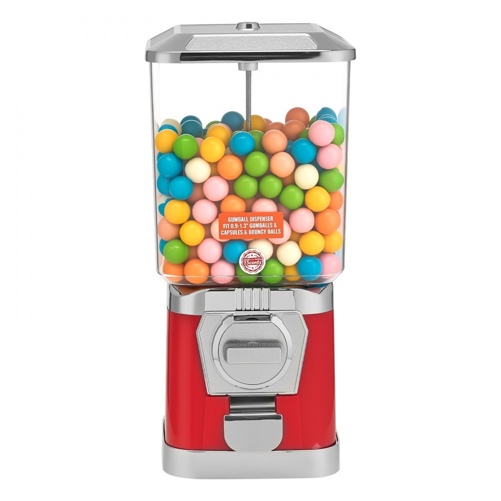 VEVOR Gumball Machine for Kids, 17"H Home Candy Vending Machine, PC Gumball Dispenser, Bubble Gum Machine for Game Stores, Coin Operated Gumball Bank for Toy Capsules Bouncy Balls Candy, Red
