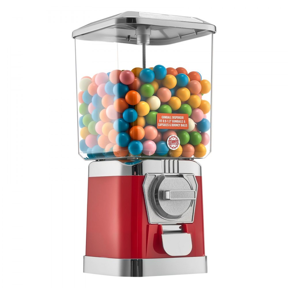 VEVOR Gumball Machine for Kids, 17"H Home Candy Vending Machine, PC Gumball Dispenser, Bubble Gum Machine for Game Stores, Coin Operated Gumball Bank for Toy Capsules Bouncy Balls Candy, Red