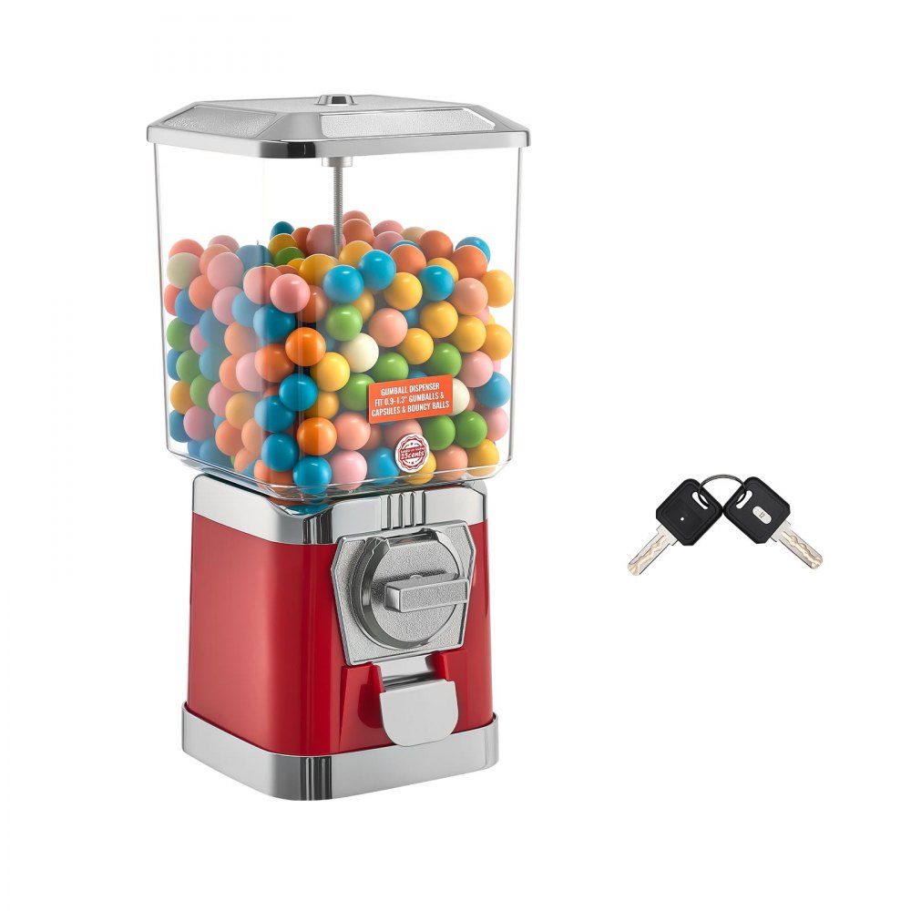 VEVOR Gumball Machine for Kids, 17"H Home Candy Vending Machine, PC Gumball Dispenser, Bubble Gum Machine for Game Stores, Coin Operated Gumball Bank for Toy Capsules Bouncy Balls Candy, Red