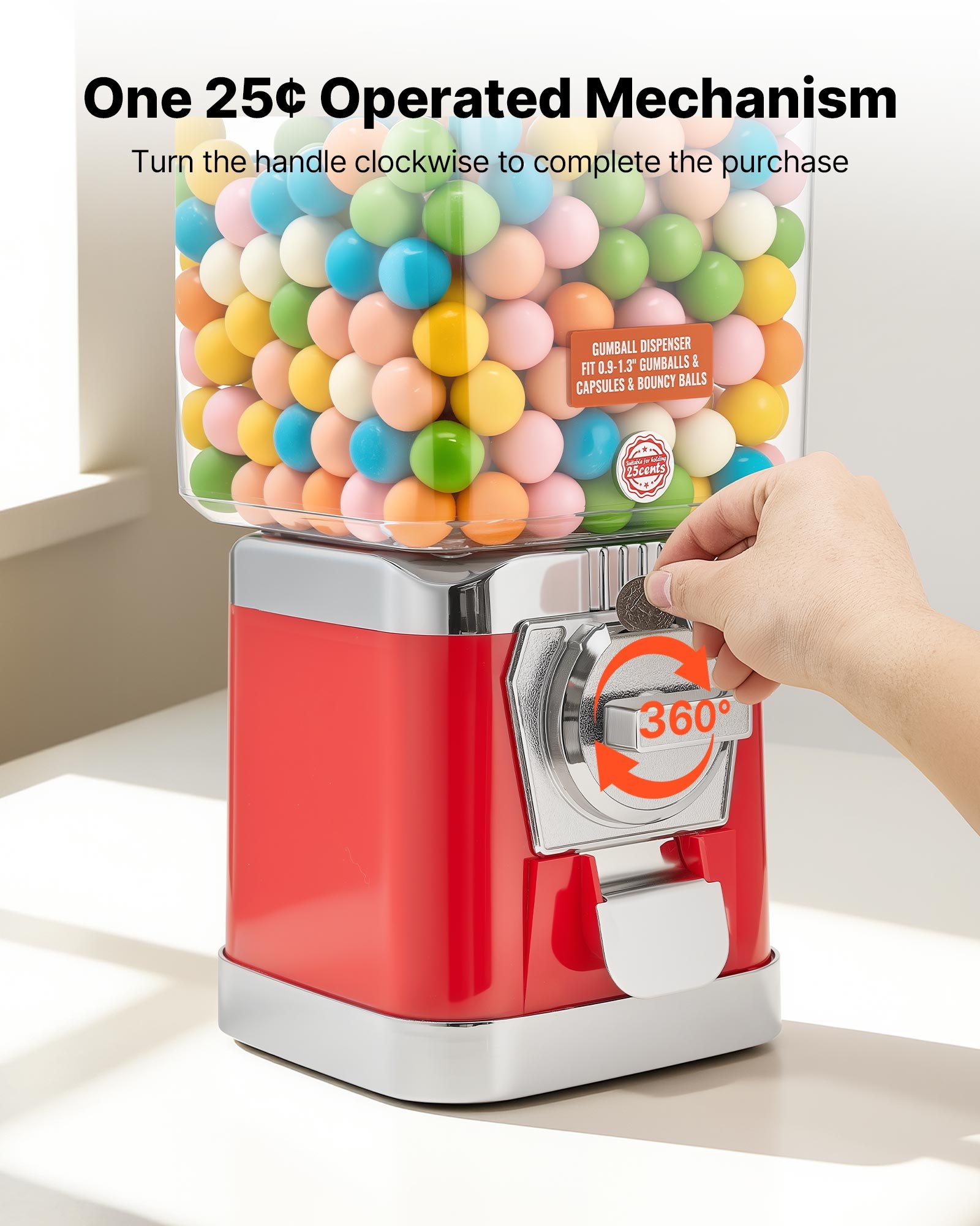 VEVOR Gumball Machine for Kids, 17"H Home Candy Vending Machine, PC Gumball Dispenser, Bubble Gum Machine for Game Stores, Coin Operated Gumball Bank for Toy Capsules Bouncy Balls Candy, Red