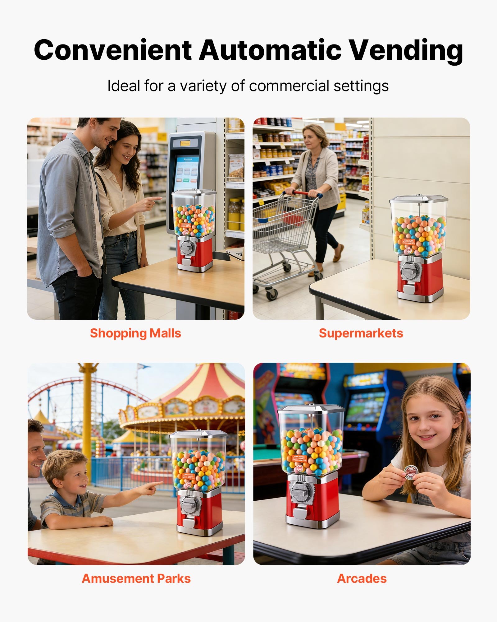 VEVOR Gumball Machine for Kids, 17"H Home Candy Vending Machine, PC Gumball Dispenser, Bubble Gum Machine for Game Stores, Coin Operated Gumball Bank for Toy Capsules Bouncy Balls Candy, Red