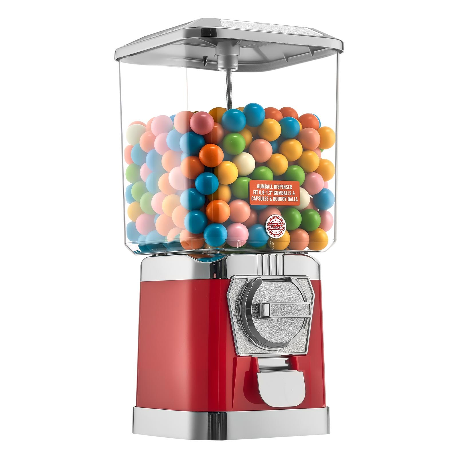 VEVOR Gumball Machine for Kids, 17"H Home Candy Vending Machine, PC Gumball Dispenser, Bubble Gum Machine for Game Stores, Coin Operated Gumball Bank for Toy Capsules Bouncy Balls Candy, Red