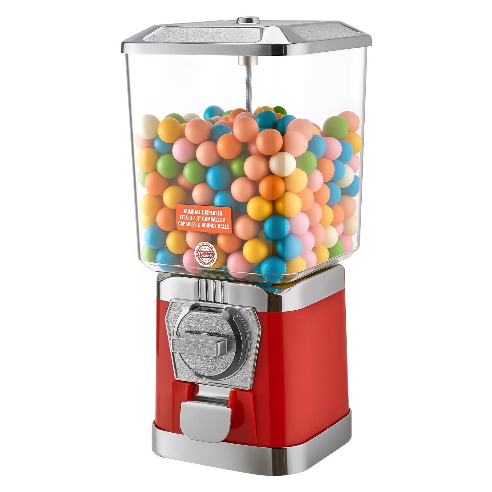 VEVOR Gumball Machine for Kids, 17"H Home Candy Vending Machine, PC Gumball Dispenser, Bubble Gum Machine for Game Stores, Coin Operated Gumball Bank for Toy Capsules Bouncy Balls Candy, Red
