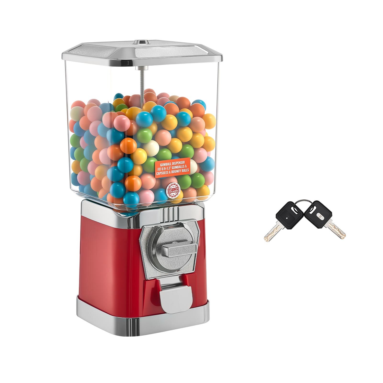VEVOR Gumball Machine for Kids, 17"H Home Candy Vending Machine, PC Gumball Dispenser, Bubble Gum Machine for Game Stores, Coin Operated Gumball Bank for Toy Capsules Bouncy Balls Candy, Red