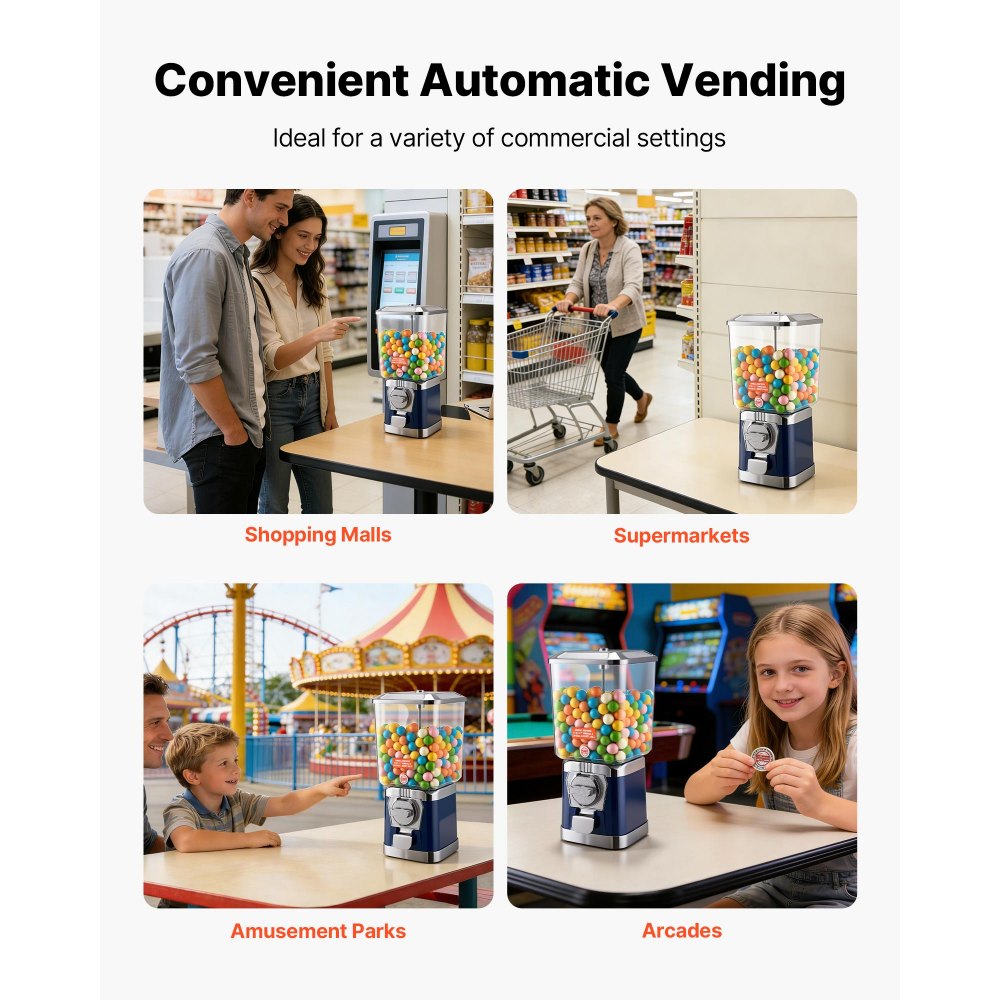 VEVOR Gumball Machine for Kids, 17"H Home Candy Vending Machine, PC Gumball Dispenser, Bubble Gum Machine for Game Stores, Coin Operated Gumball Bank for Toy Capsules Bouncy Balls Candy, Blue