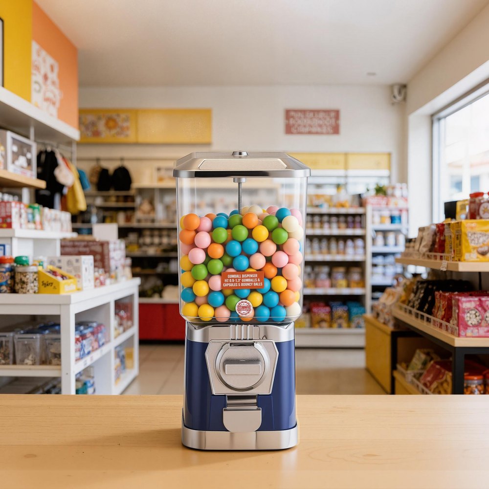 VEVOR Gumball Machine for Kids, 17"H Home Candy Vending Machine, PC Gumball Dispenser, Bubble Gum Machine for Game Stores, Coin Operated Gumball Bank for Toy Capsules Bouncy Balls Candy, Blue