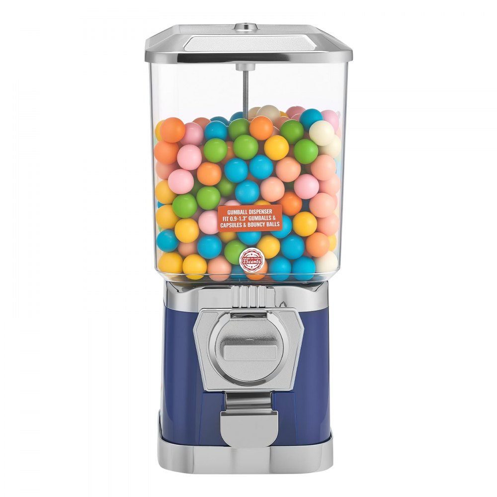 VEVOR Gumball Machine for Kids, 17"H Home Candy Vending Machine, PC Gumball Dispenser, Bubble Gum Machine for Game Stores, Coin Operated Gumball Bank for Toy Capsules Bouncy Balls Candy, Blue