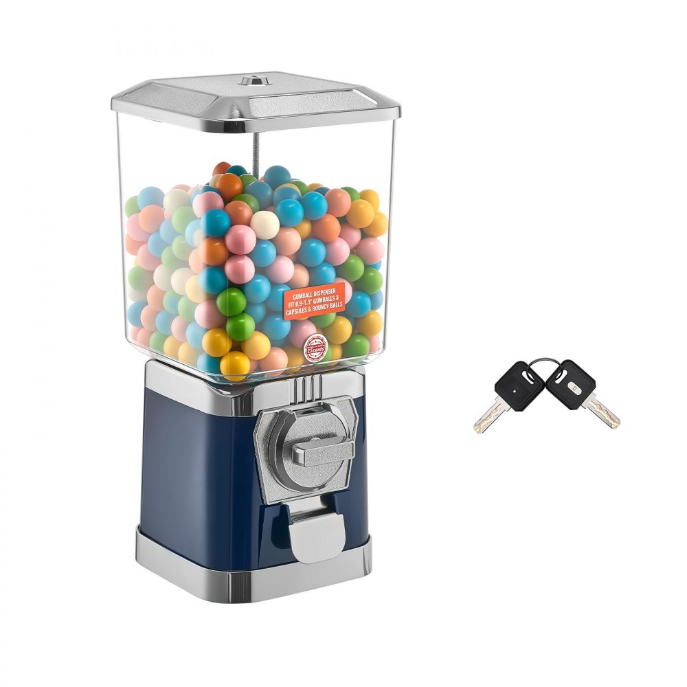 VEVOR Gumball Machine for Kids, 17"H Home Candy Vending Machine, PC Gumball Dispenser, Bubble Gum Machine for Game Stores, Coin Operated Gumball Bank for Toy Capsules Bouncy Balls Candy, Blue