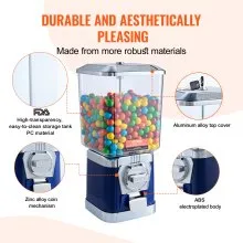 VEVOR Gumball Machine for Kids, 17"H Home Candy Vending Machine, PC Gumball Dispenser, Bubble Gum Machine for Game Stores, Coin Operated Gumball Bank for Toy Capsules Bouncy Balls Candy, Blue
