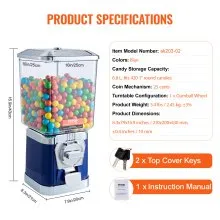 VEVOR 17"H Gumball Machine Vending Coin Bank Vintage Candy Dispenser PC Bule