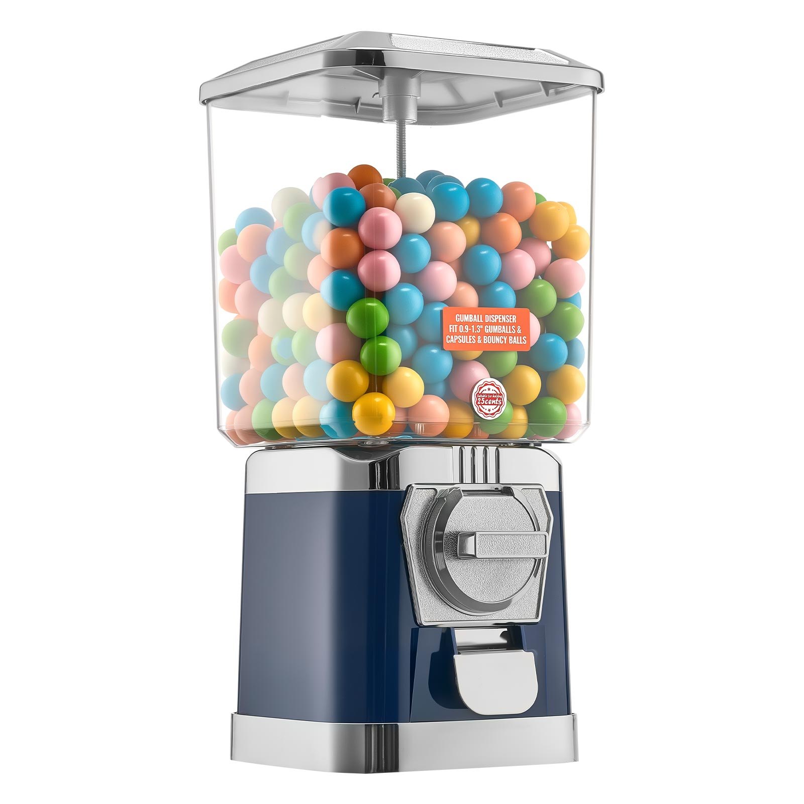 VEVOR Gumball Machine for Kids, 17"H Home Candy Vending Machine, PC Gumball Dispenser, Bubble Gum Machine for Game Stores, Coin Operated Gumball Bank for Toy Capsules Bouncy Balls Candy, Blue