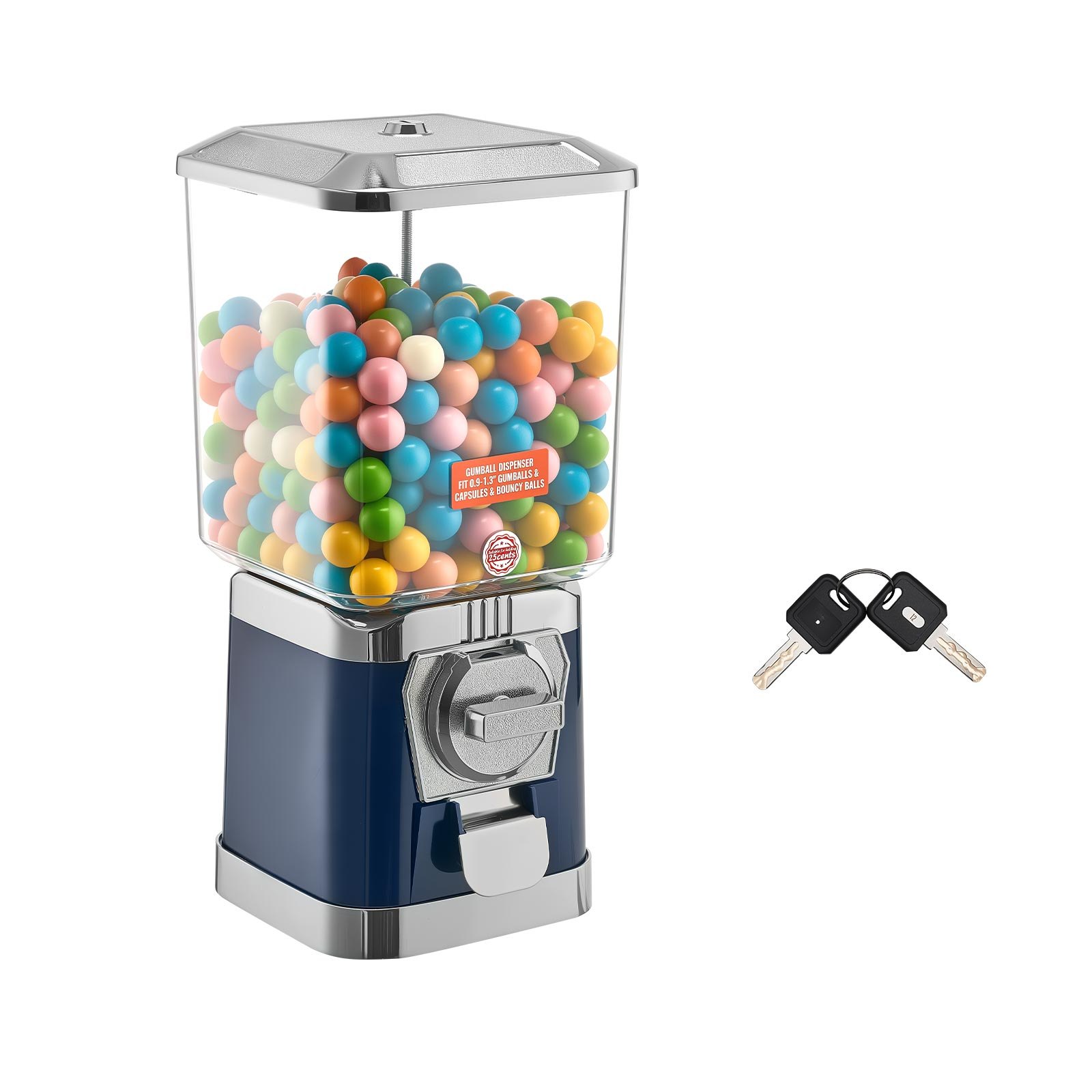 VEVOR Gumball Machine for Kids, 17"H Home Candy Vending Machine, PC Gumball Dispenser, Bubble Gum Machine for Game Stores, Coin Operated Gumball Bank for Toy Capsules Bouncy Balls Candy, Blue