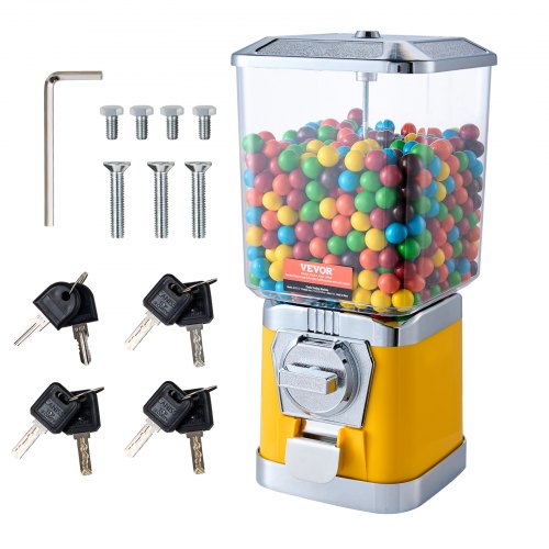 VEVOR 17"H Gumball Machine Vending Coin Bank Vintage Candy Dispenser PC Yellow