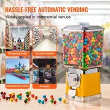 VEVOR 17"H Gumball Machine Vending Coin Bank Vintage Candy Dispenser PC Yellow