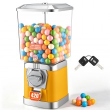 VEVOR Gumball Machine for Kids, 17"H Home Candy Vending Machine, PC Gumball Dispenser, Bubble Gum Machine for Game Stores, Coin Operated Gumball Bank for Toy Capsules Bouncy Balls Candy, Yellow