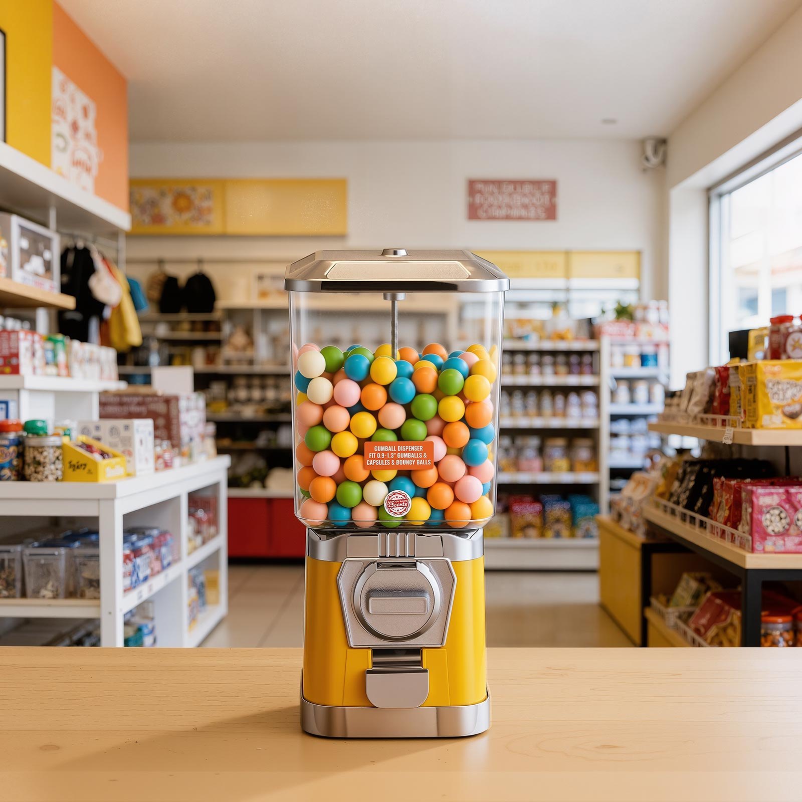 VEVOR Gumball Machine for Kids, 17"H Home Candy Vending Machine, PC Gumball Dispenser, Bubble Gum Machine for Game Stores, Coin Operated Gumball Bank for Toy Capsules Bouncy Balls Candy, Yellow