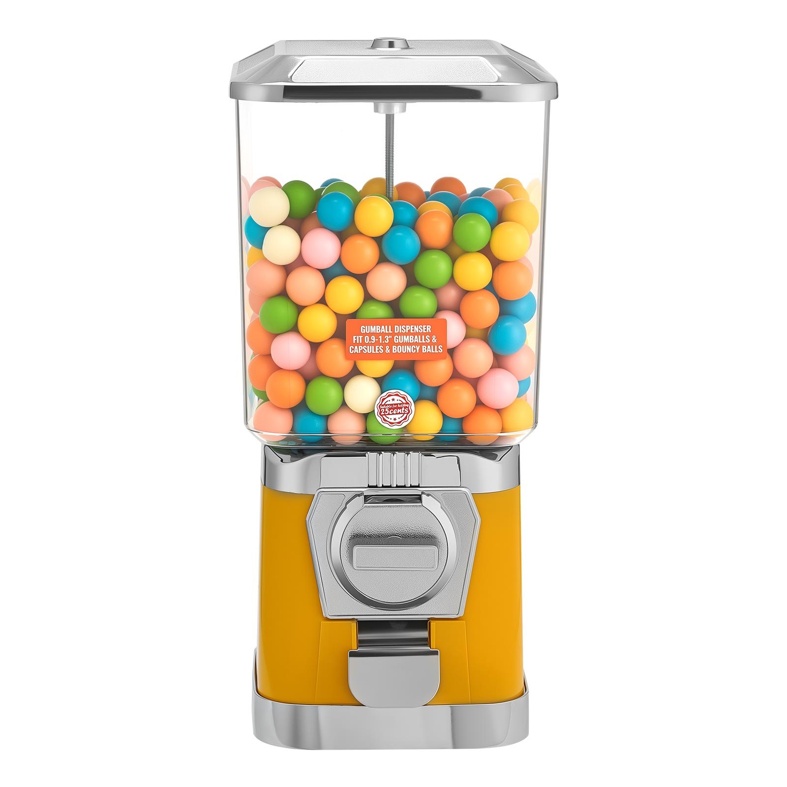 VEVOR Gumball Machine for Kids, 17"H Home Candy Vending Machine, PC Gumball Dispenser, Bubble Gum Machine for Game Stores, Coin Operated Gumball Bank for Toy Capsules Bouncy Balls Candy, Yellow