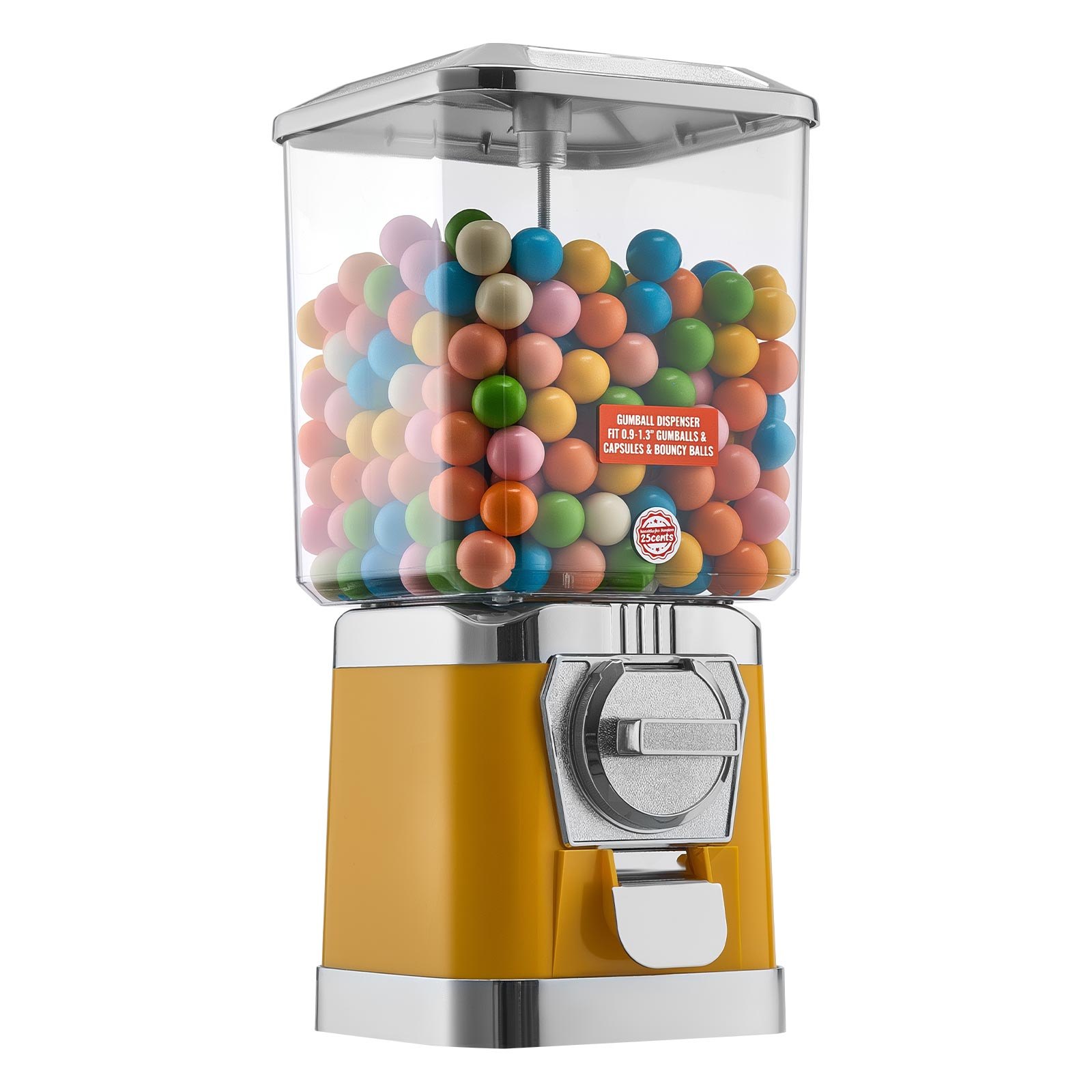 VEVOR Gumball Machine for Kids, 17"H Home Candy Vending Machine, PC Gumball Dispenser, Bubble Gum Machine for Game Stores, Coin Operated Gumball Bank for Toy Capsules Bouncy Balls Candy, Yellow
