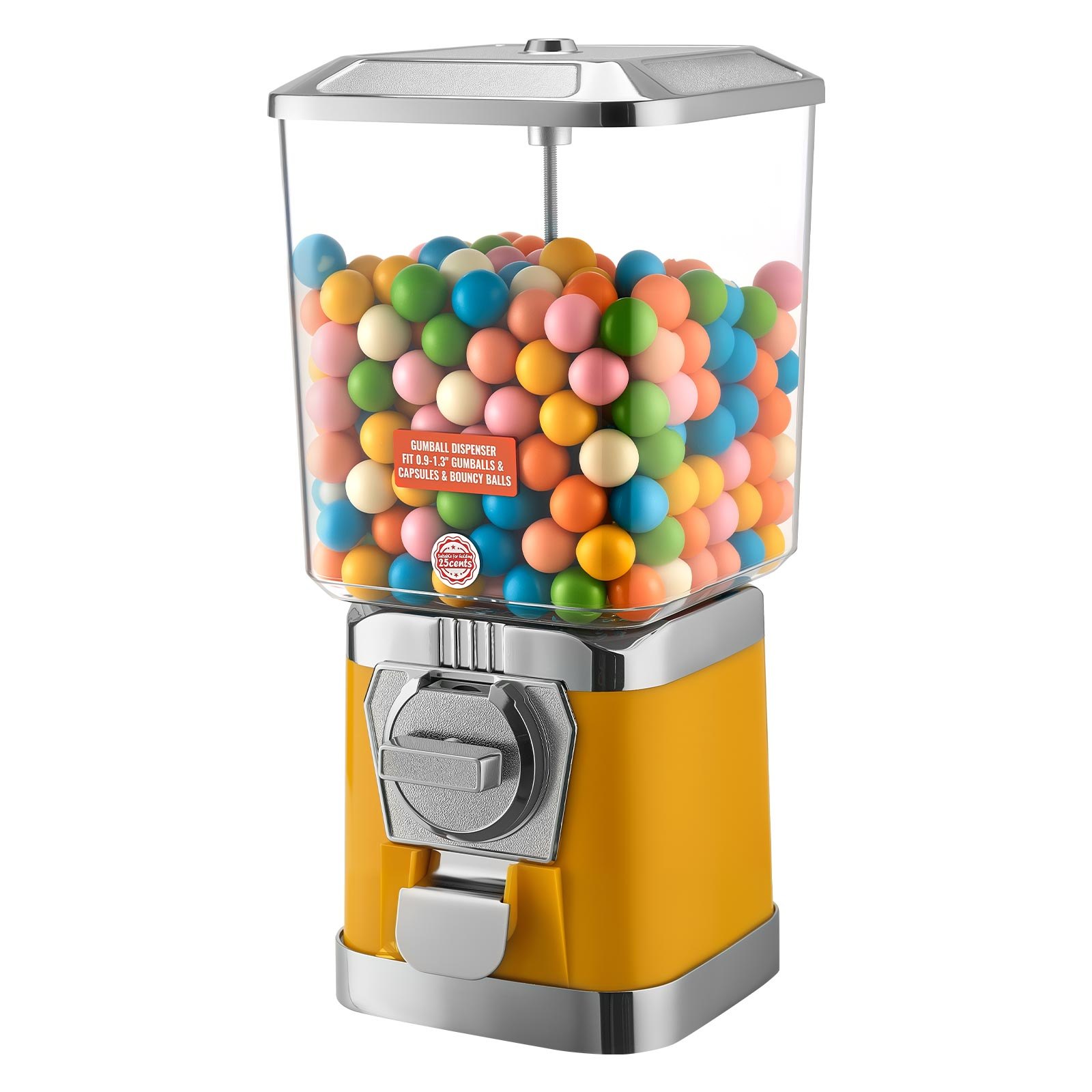 VEVOR Gumball Machine for Kids, 17"H Home Candy Vending Machine, PC Gumball Dispenser, Bubble Gum Machine for Game Stores, Coin Operated Gumball Bank for Toy Capsules Bouncy Balls Candy, Yellow