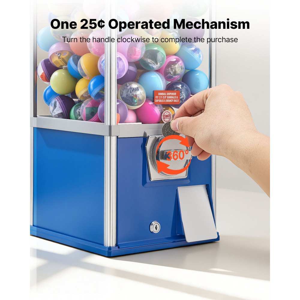 VEVOR Gumball Machine for Kids, 25" Height Home Vending Machine, PS Bouncy Balls Dispenser, Hold 230 Capsule Toys, Rectangle Bubble Gum Machine for Game Stores, Coin Operated Gumball Bank, Blue