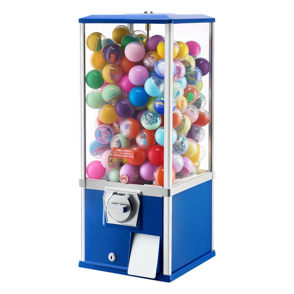 VEVOR Gumball Machine for Kids, 25" Height Home Vending Machine, PS Bouncy Balls Dispenser, Hold 230 Capsule Toys, Rectangle Bubble Gum Machine for Game Stores, Coin Operated Gumball Bank, Blue