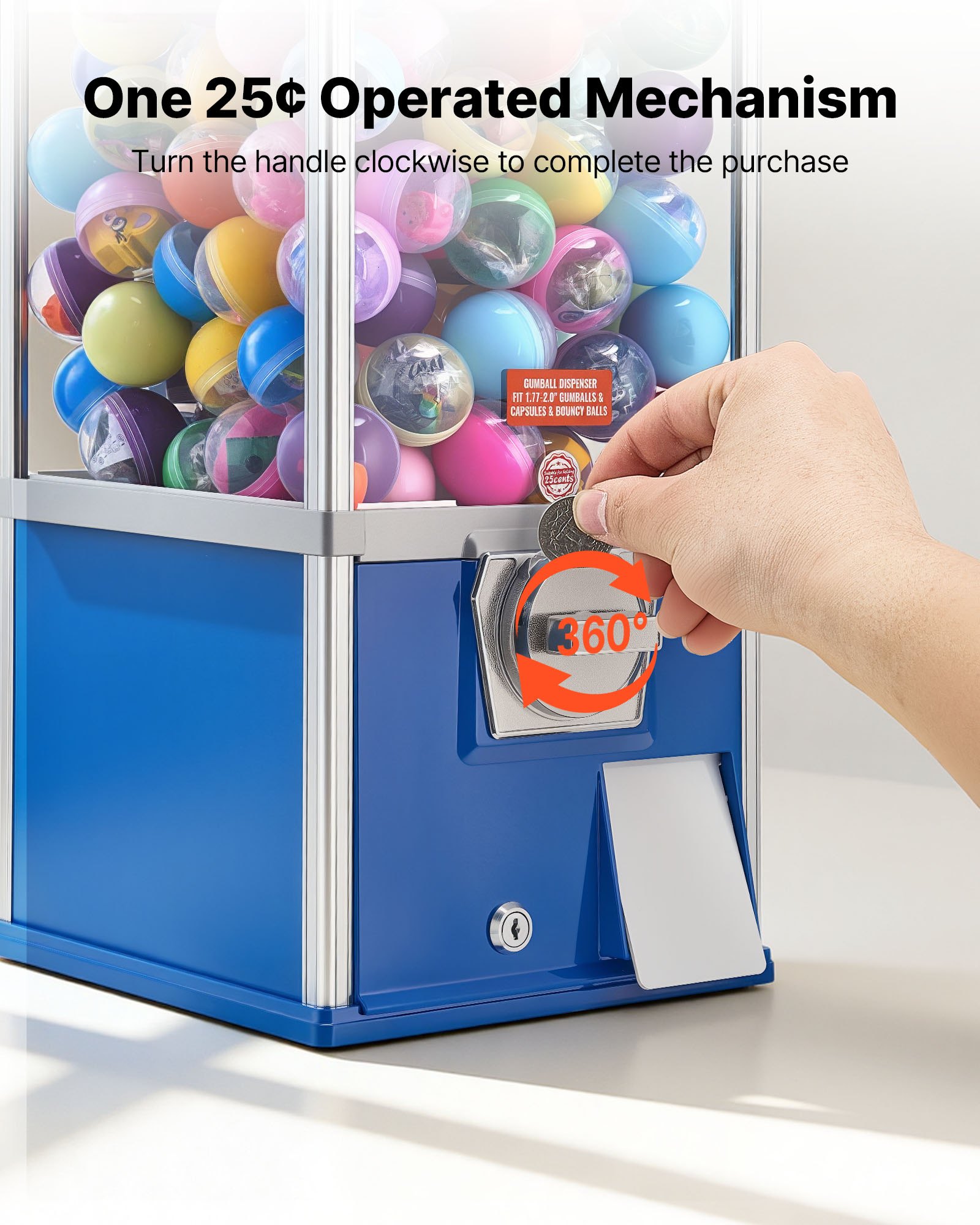 VEVOR Gumball Machine for Kids, 25" Height Home Vending Machine, PS Bouncy Balls Dispenser, Hold 230 Capsule Toys, Rectangle Bubble Gum Machine for Game Stores, Coin Operated Gumball Bank, Blue