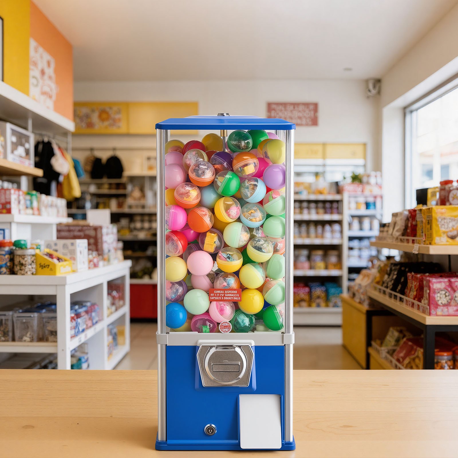 VEVOR Gumball Machine for Kids, 25" Height Home Vending Machine, PS Bouncy Balls Dispenser, Hold 230 Capsule Toys, Rectangle Bubble Gum Machine for Game Stores, Coin Operated Gumball Bank, Blue