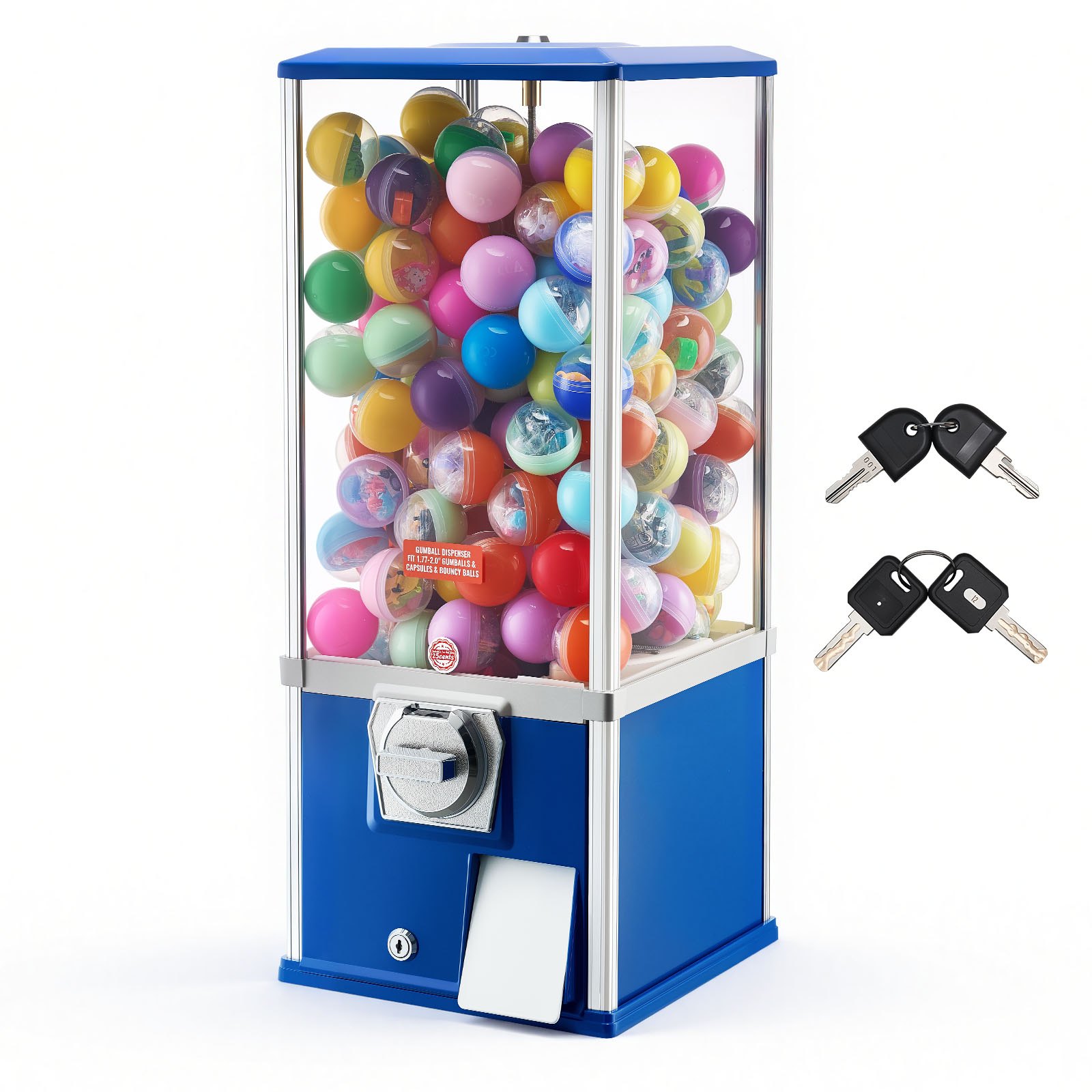 VEVOR Gumball Machine for Kids, 25" Height Home Vending Machine, PS Bouncy Balls Dispenser, Hold 230 Capsule Toys, Rectangle Bubble Gum Machine for Game Stores, Coin Operated Gumball Bank, Blue