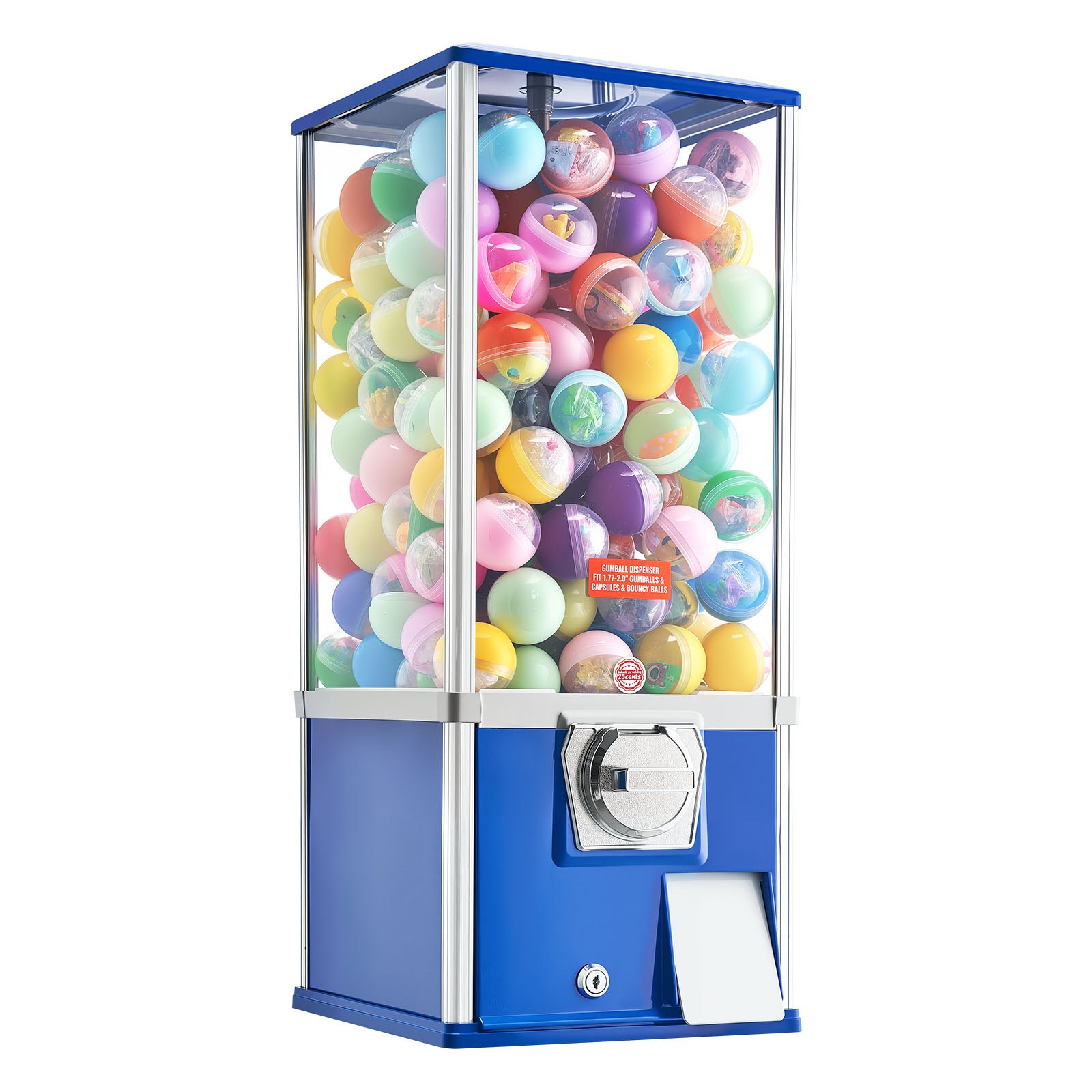 VEVOR Gumball Machine for Kids, 25" Height Home Vending Machine, PS Bouncy Balls Dispenser, Hold 230 Capsule Toys, Rectangle Bubble Gum Machine for Game Stores, Coin Operated Gumball Bank, Blue