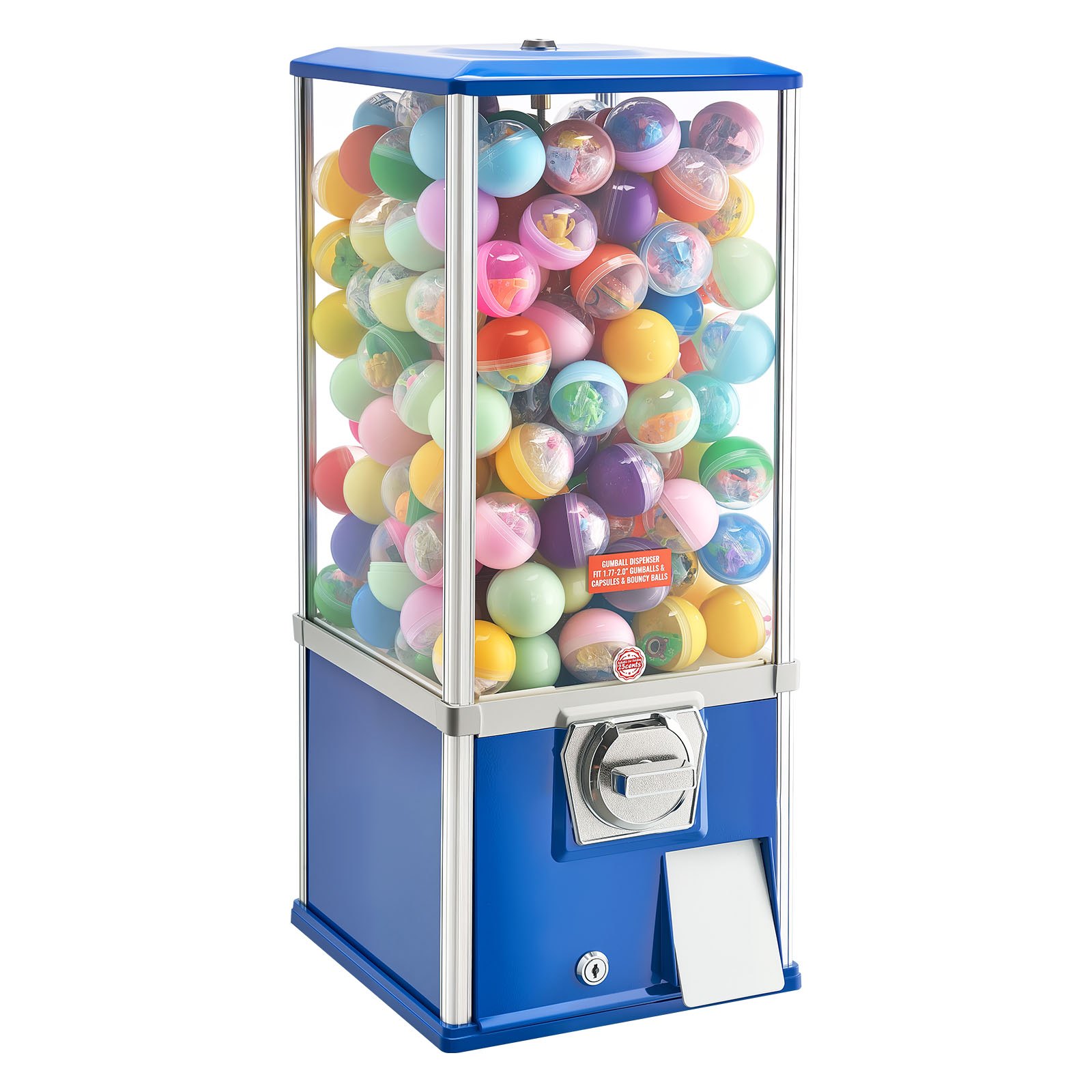 VEVOR Gumball Machine for Kids, 25" Height Home Vending Machine, PS Bouncy Balls Dispenser, Hold 230 Capsule Toys, Rectangle Bubble Gum Machine for Game Stores, Coin Operated Gumball Bank, Blue