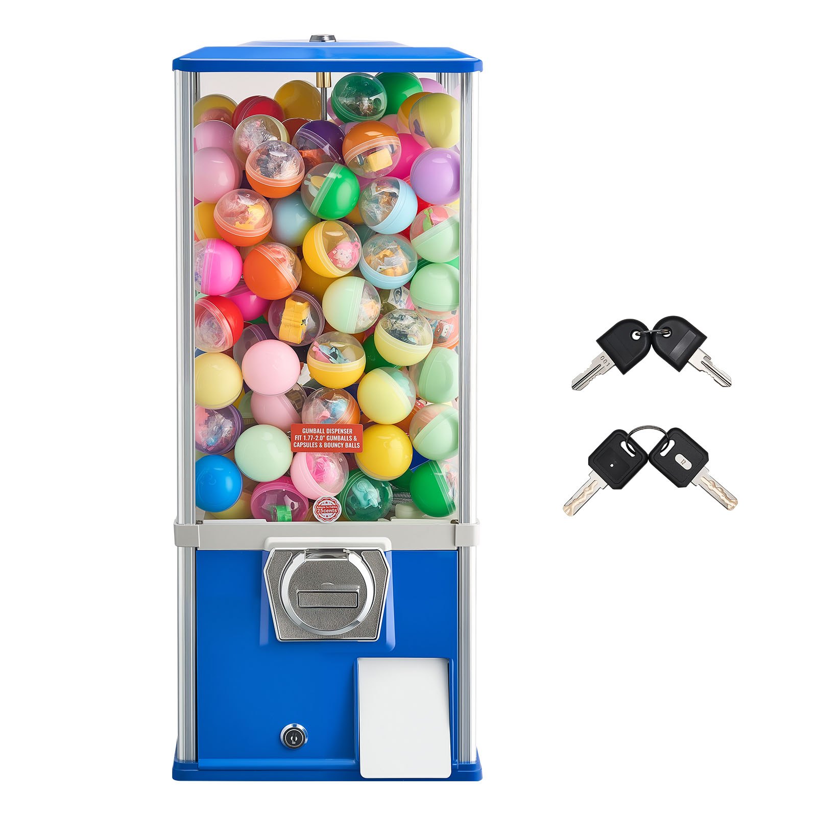 VEVOR Gumball Machine for Kids, 25" Height Home Vending Machine, PS Bouncy Balls Dispenser, Hold 230 Capsule Toys, Rectangle Bubble Gum Machine for Game Stores, Coin Operated Gumball Bank, Blue