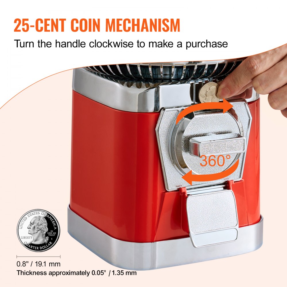 VEVOR Gumball Machine for Kids, 16"H Home Candy Vending Machine, PC Round Gumball Dispenser, Bubble Gum Machine for Game Stores, Coin Operated Gumball Bank for Toy Capsules Bouncy Balls Candy, Red