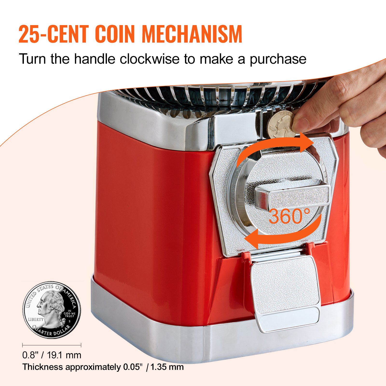 VEVOR Gumball Machine for Kids, 16"H Home Candy Vending Machine, PC Round Gumball Dispenser, Bubble Gum Machine for Game Stores, Coin Operated Gumball Bank for Toy Capsules Bouncy Balls Candy, Red