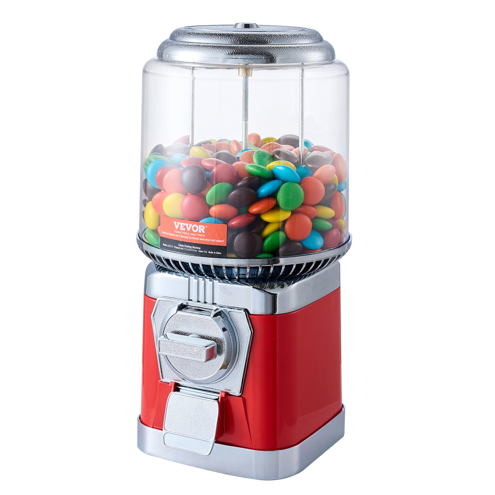 VEVOR Gumball Machine for Kids, 16"H Home Candy Vending Machine, PC Round Gumball Dispenser, Bubble Gum Machine for Game Stores, Coin Operated Gumball Bank for Toy Capsules Bouncy Balls Candy, Red