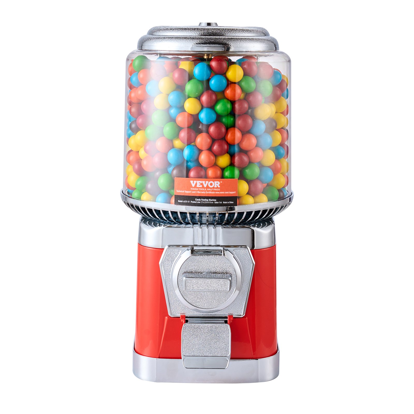 VEVOR Gumball Machine for Kids, 16"H Home Candy Vending Machine, PC Round Gumball Dispenser, Bubble Gum Machine for Game Stores, Coin Operated Gumball Bank for Toy Capsules Bouncy Balls Candy, Red