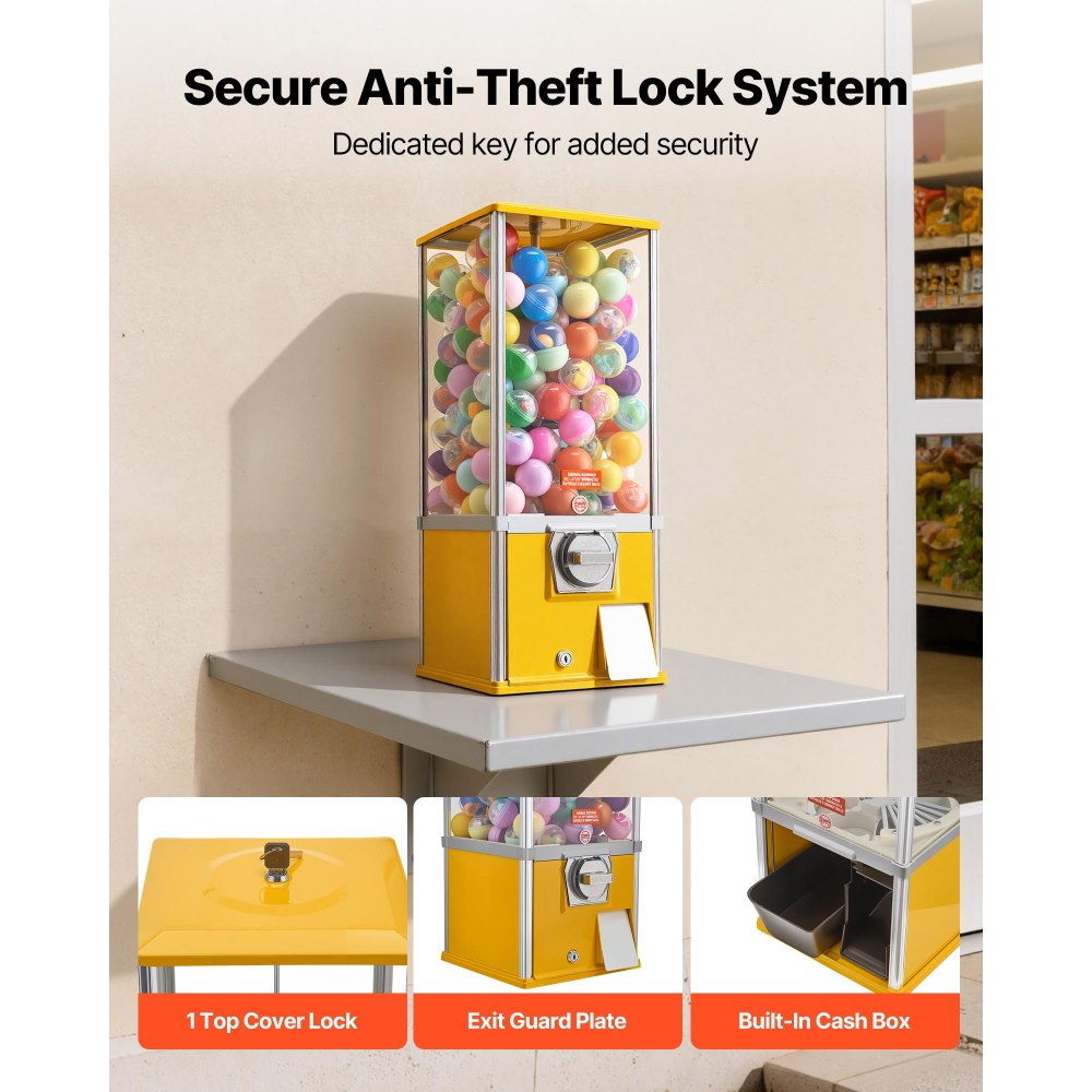 VEVOR Gumball Machine, 25 inch Height Candy Vending Machine Dispenser, 25-Cent Vending Machines for Shopping Malls, Supermarkets, Amusement Parks, Arcades, Holds Up to 230 1.77 inch Spherical Candies