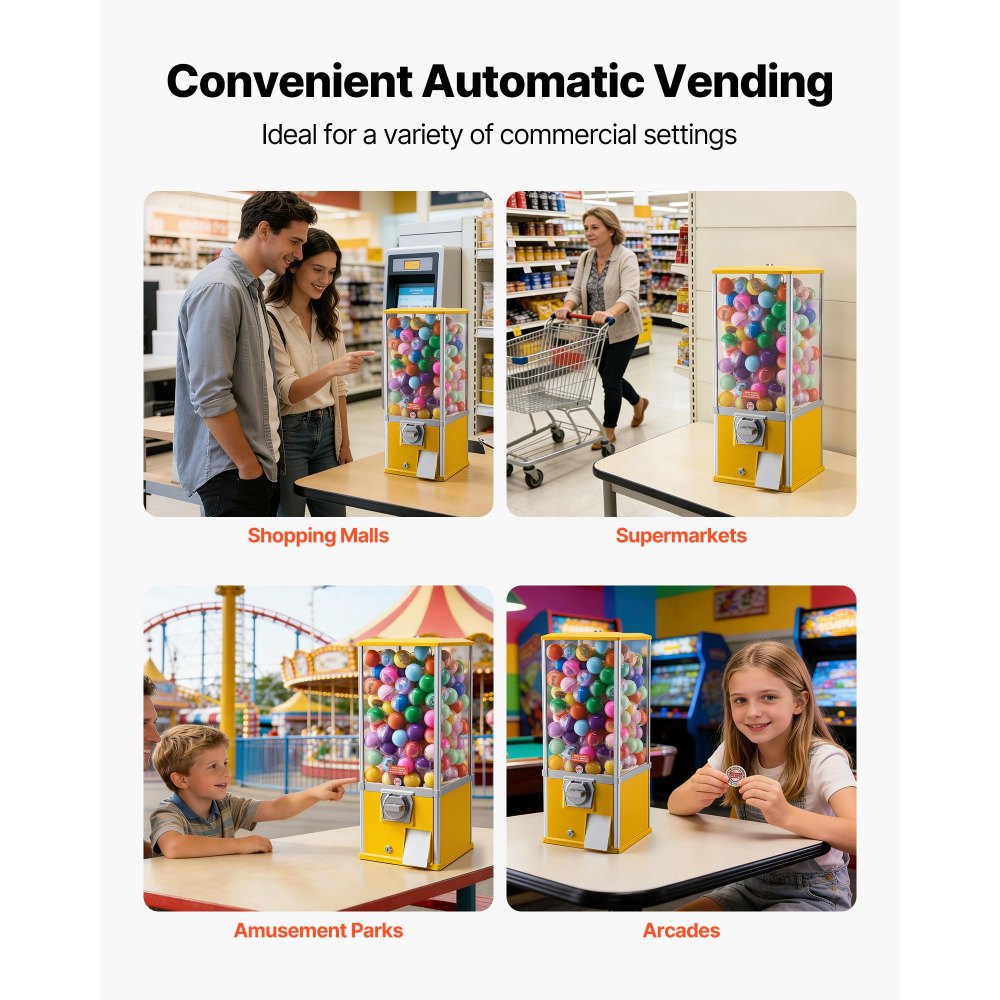VEVOR Gumball Machine, 25 inch Height Candy Vending Machine Dispenser, 25-Cent Vending Machines for Shopping Malls, Supermarkets, Amusement Parks, Arcades, Holds Up to 230 1.77 inch Spherical Candies