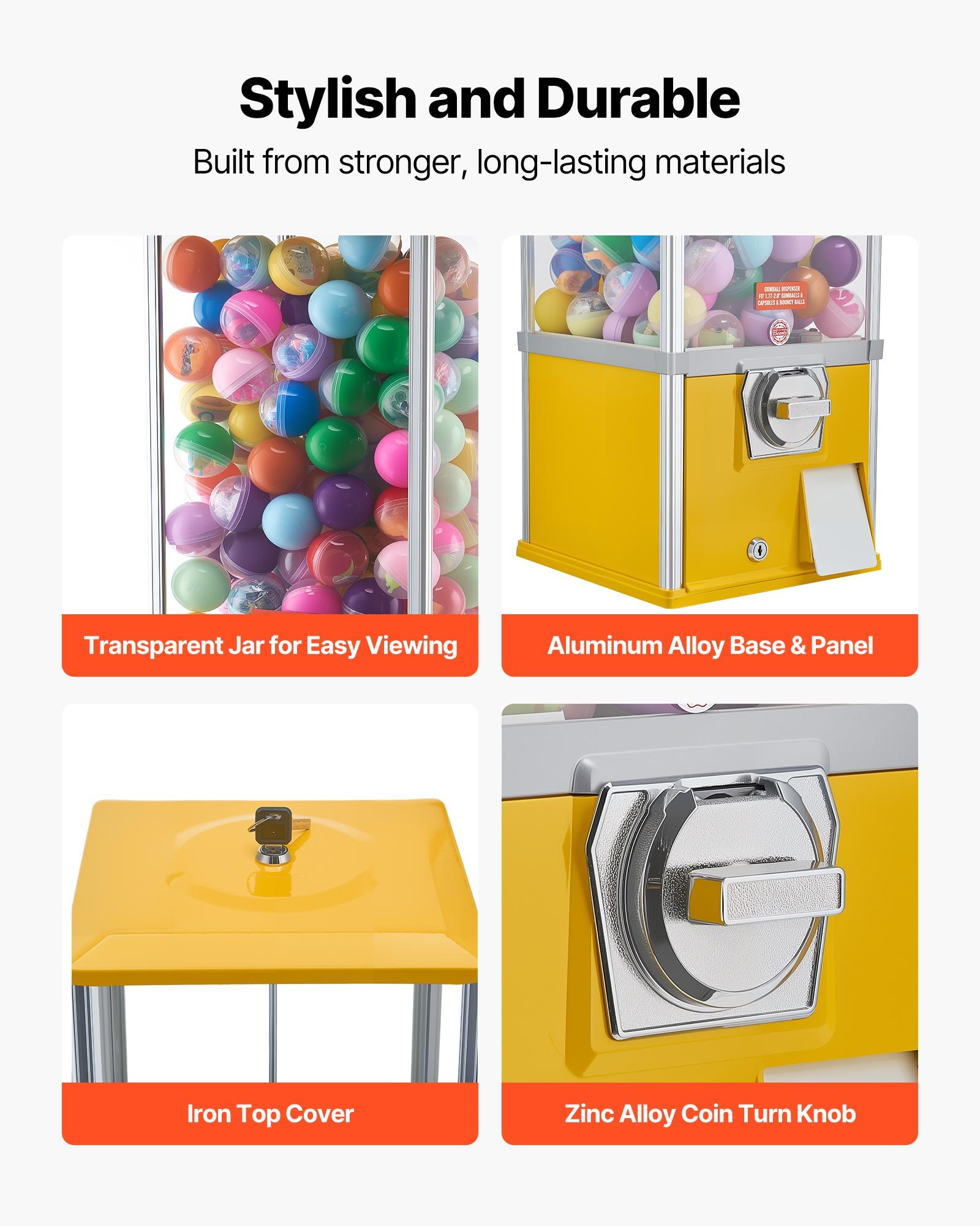 VEVOR Gumball Machine, 25 inch Height Candy Vending Machine Dispenser, 25-Cent Vending Machines for Shopping Malls, Supermarkets, Amusement Parks, Arcades, Holds Up to 230 1.77 inch Spherical Candies