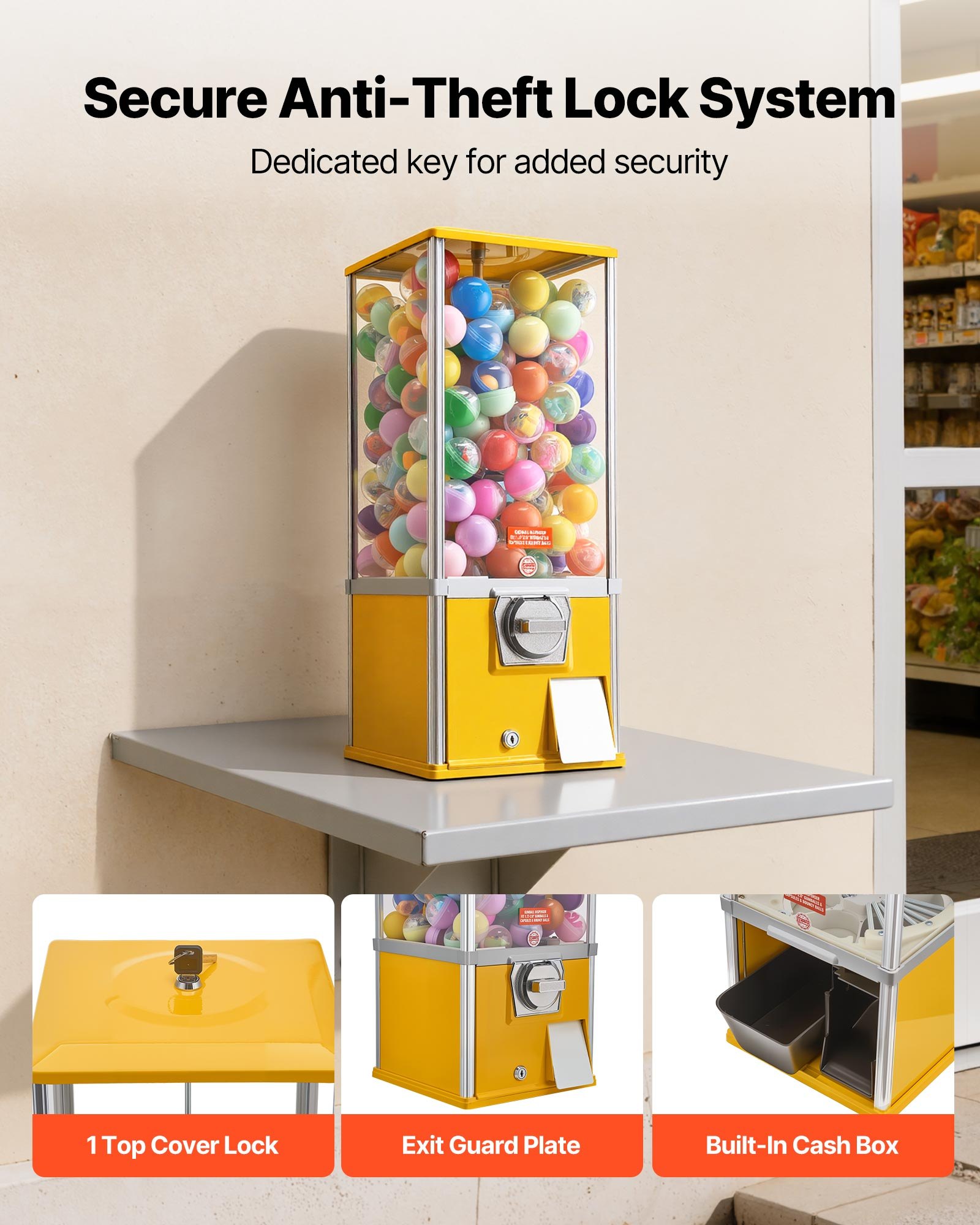 VEVOR Gumball Machine, 25 inch Height Candy Vending Machine Dispenser, 25-Cent Vending Machines for Shopping Malls, Supermarkets, Amusement Parks, Arcades, Holds Up to 230 1.77 inch Spherical Candies